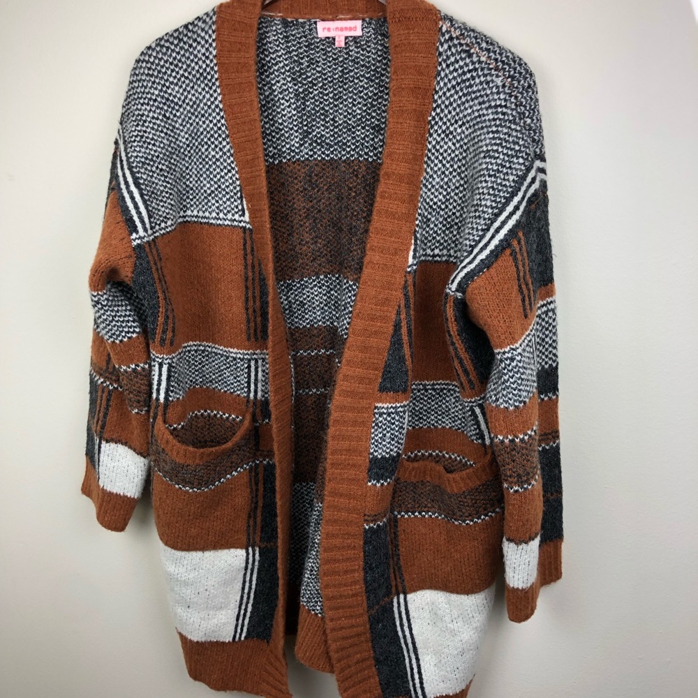 Re named Open Front Cardigan Color Block Sweater - Picture 2 of 8